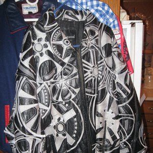 Tanners Stitched Wheel Mag Cars Leather Jacket 4XL